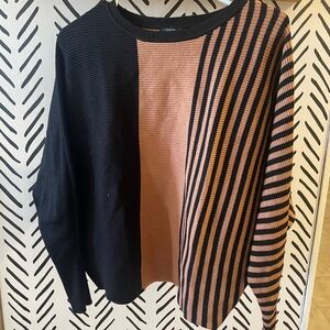 Tahari Women's Crewneck Sweater in Black and Tan Stripes